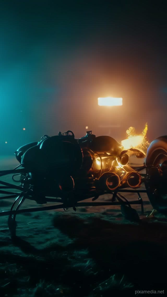 Flaming Exhaust in Field - Fire & Explosions AI stock